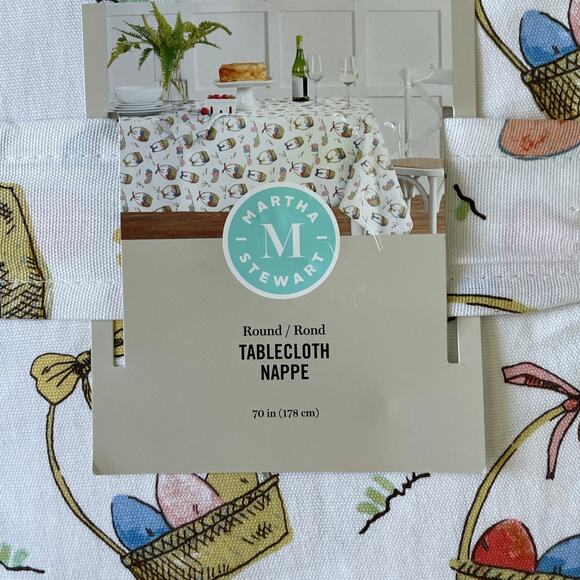 Martha Stewart Easter Egg Basket Tablecloth 70" Round Cotton Colorful NEW - Picture 2 of 9